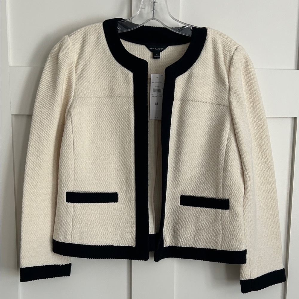 Ann Taylor Cream Blazer with Black Trim